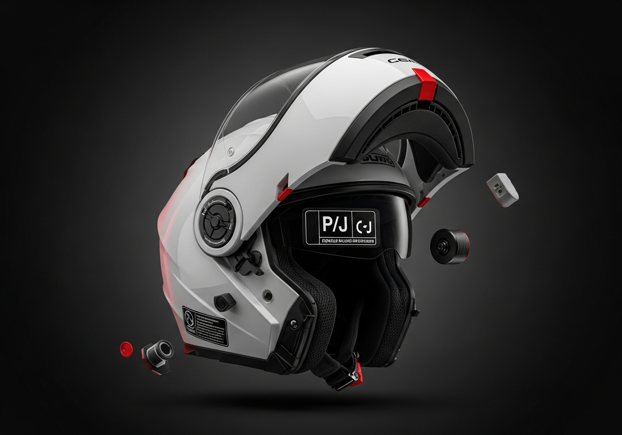 Casco modular moto ventajas, riesgos y mejores modelos - exploded technical view of modular motorcycle helmet hinge m
