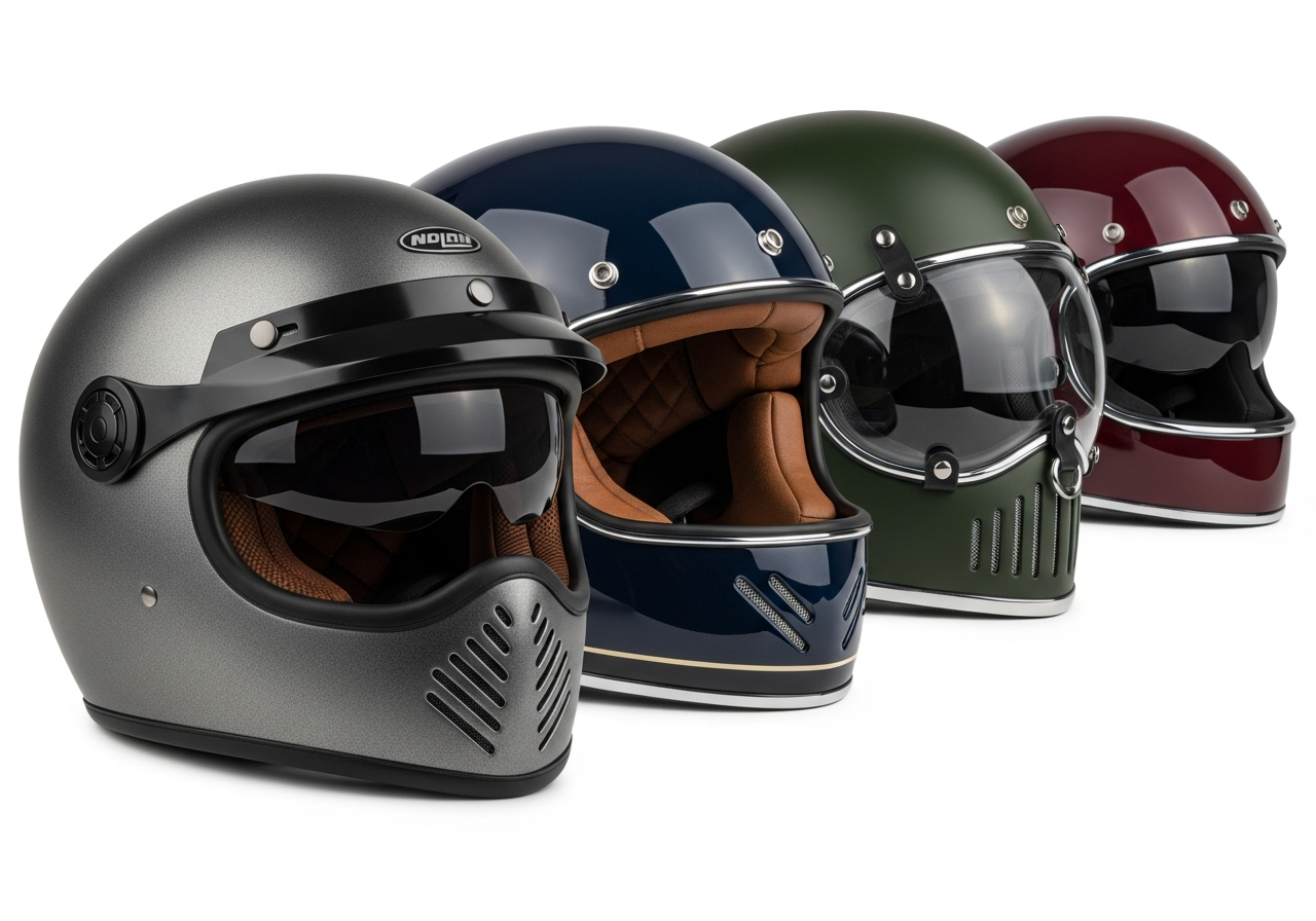 Tipos de cascos de moto en 2026: integral, jet, modular y enduro sobre fondo neutro
