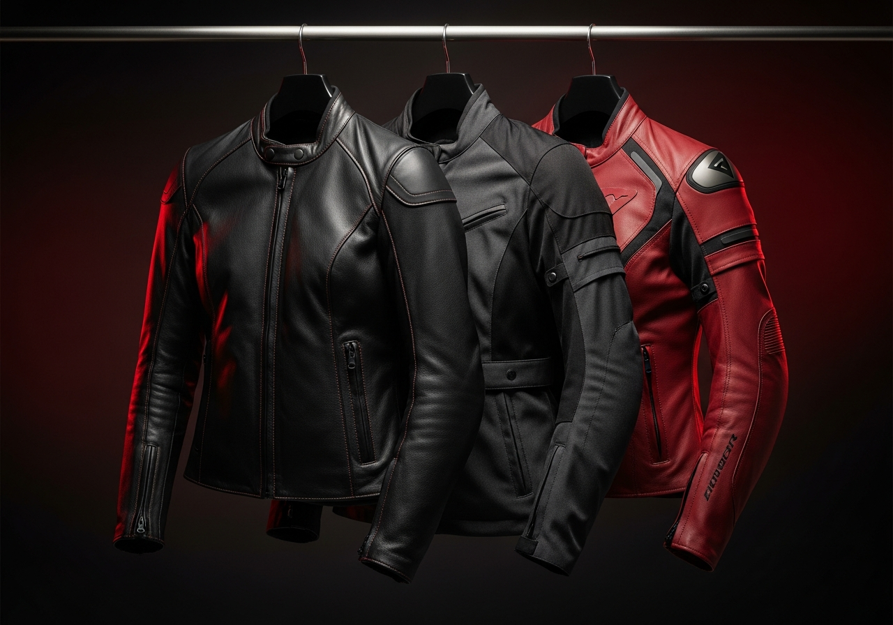 Chaqueta moto mujer 2026 guía de compra completa - three women's motorcycle jackets in different colors and cut