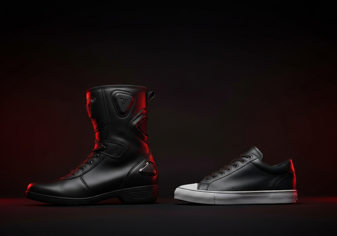 Mejores botas moto urbanas 2026- seguridad sin parecer motorista - Comparison shot: urban motorcycle boot next to regular leath