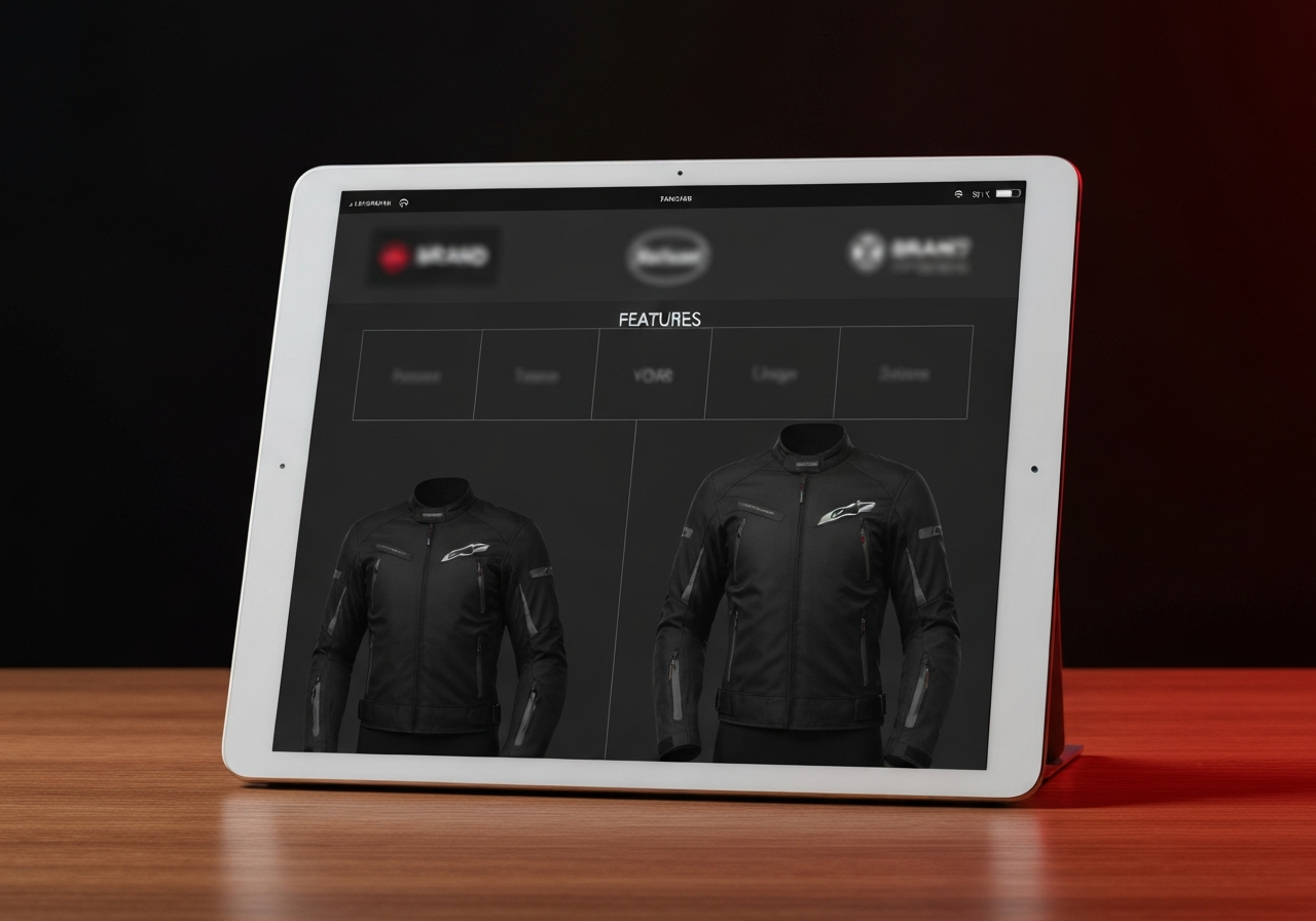 Mejores chaquetas moto calidad-precio 2026 - Tablet screen mockup displaying motorcycle jacket comparison
