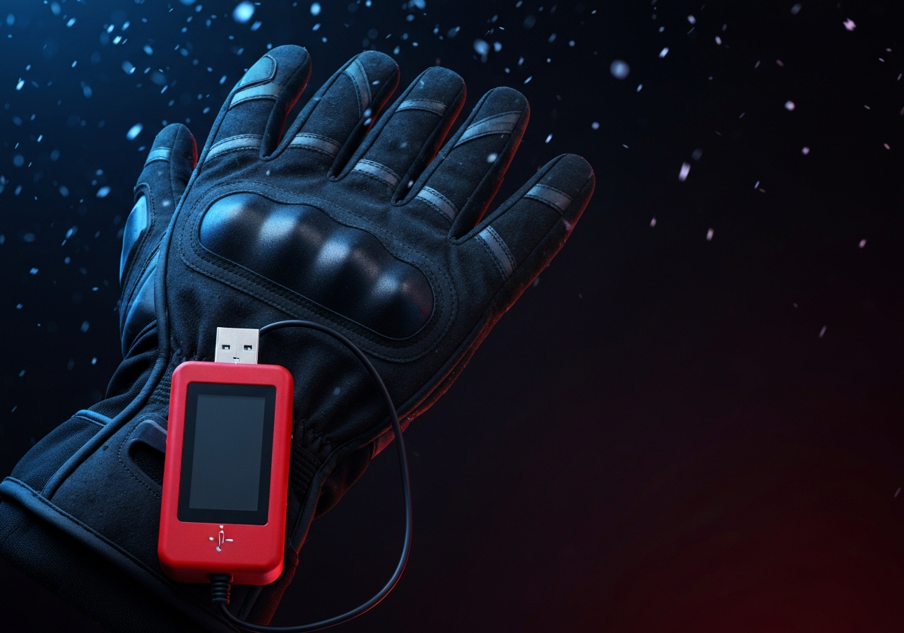 Equipamiento moto para invierno- guia anti-frio completa - Heated motorcycle glove with attached USB battery pack and r