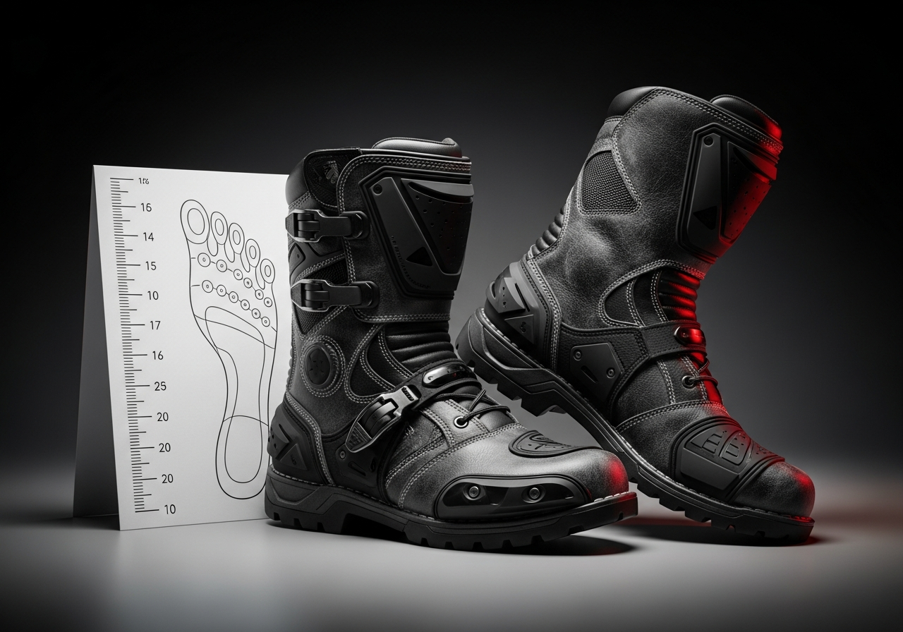 Guia de tallas ropa moto- chaquetas, guantes y botas por marca - Feet measurement template paper outline beside pair of motor