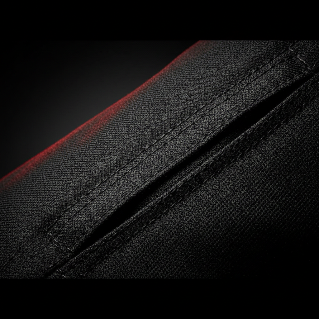 Materiales chaquetas moto · cordura vs cuero vs textil 2026 - Cordura fabric weave with reinforced double stitching macro 