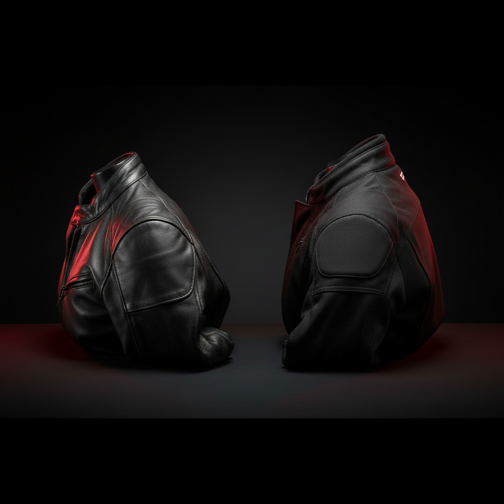Materiales chaquetas moto · cordura vs cuero vs textil 2026 - Leather motorcycle jacket suppleness versus textile shell fl