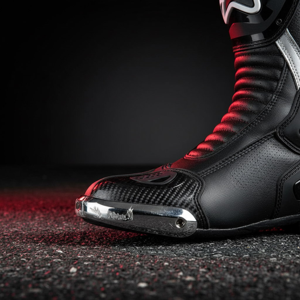 Botas de moto outlet · racing vs touring vs adventure 2026 - Racing motorcycle boot with carbon fiber armor heel cup and 