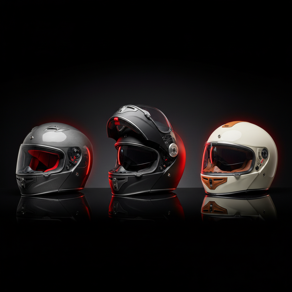 Casco Unik moto 2026: guía completa modelos, calidades y precios - Three different motorcycle helmet styles displayed in row: i