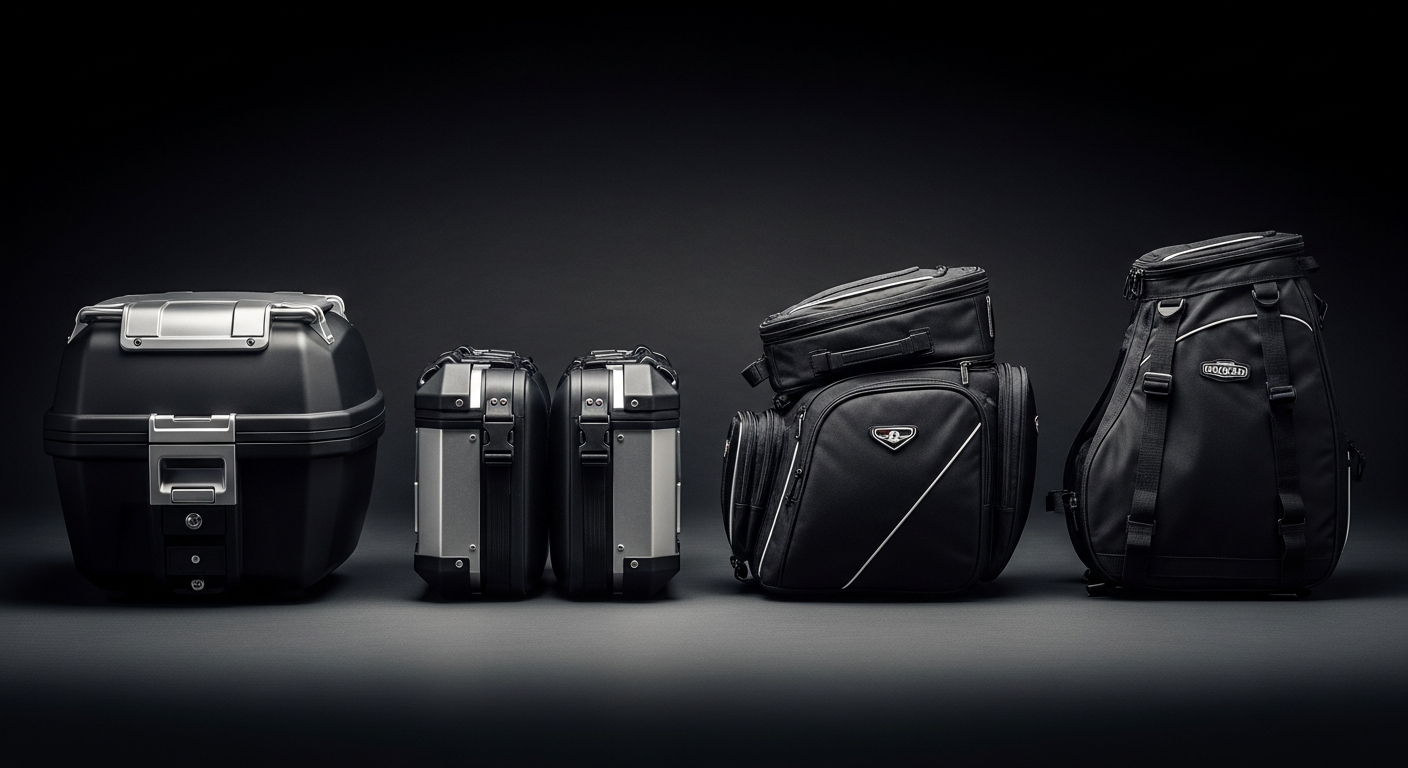 Tipos de maletas moto: top case, panniers laterales, soft bag y tankbag - MotoStore Valencia