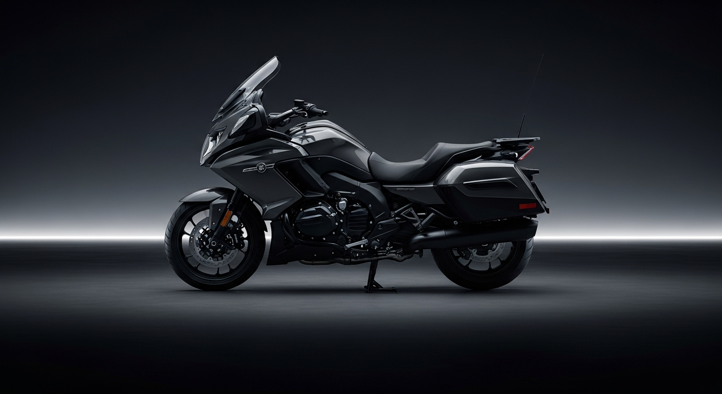 Moto sport-touring de perfil equipada con maletas laterales aerodinamicas - MotoStore Valencia