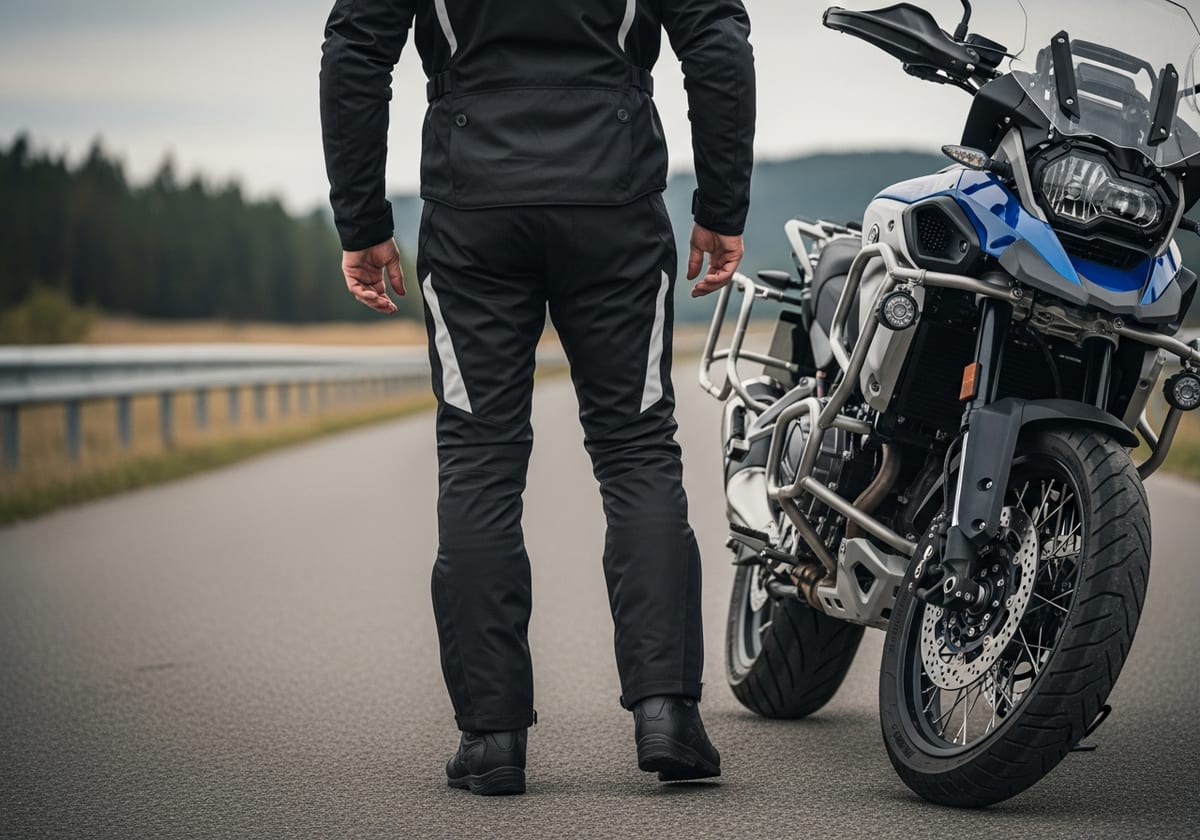 Pruébalos sentado en moto - Pantalones Moto Hombre Outlet | Cordura Cuero Jeans -70%