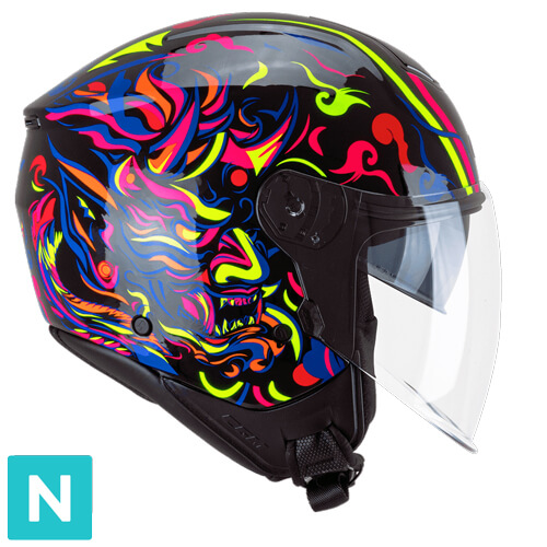 [126S-BLV-83 A1] Casco Jet CGM 126S IPE Demon Negro Azul Rojo Amarillo (XS)