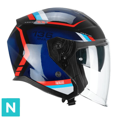[136M-BLV-85 A1] Casco Jet CGM 136M RNA Fibra Ride Negro Azul Rojo (XS)
