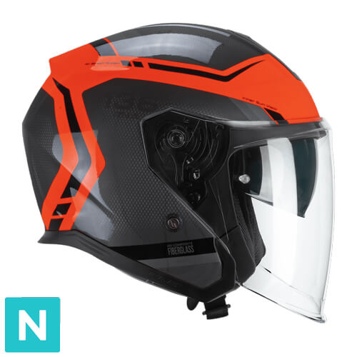 Casco Jet CGM 136M RNA Fibra Ride Negro Rojo Flúor