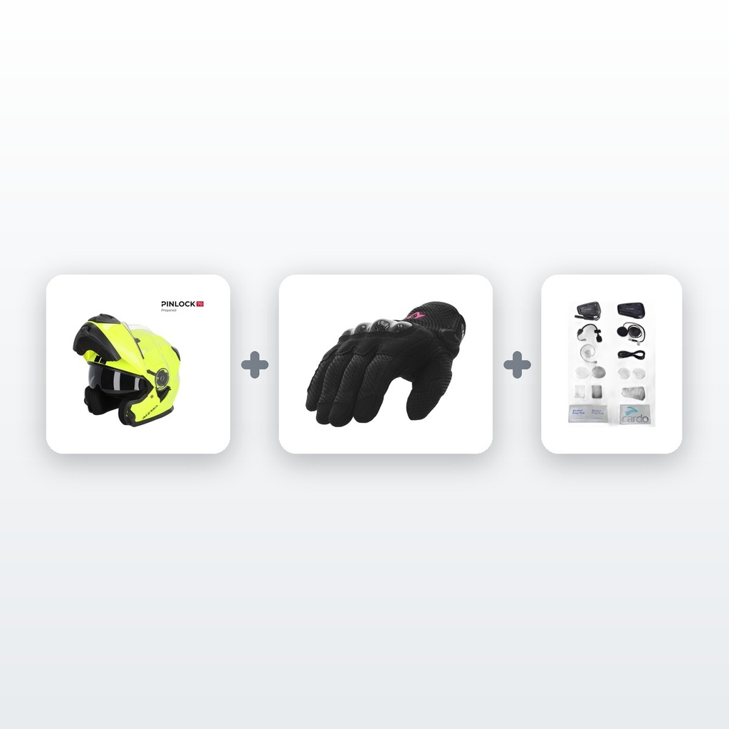 [PACK-MOD_STD-CONECTADO] Chollo Kit Moto Casco Modular: Casco + Guantes + Intercomunicador