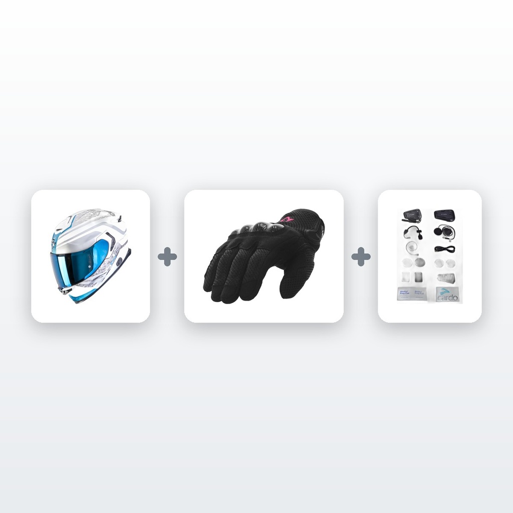 [PACK-INT_PREM-CONECTADO] Chollo Kit Moto Casco Integral Premium: Casco + Guantes + Intercomunicador