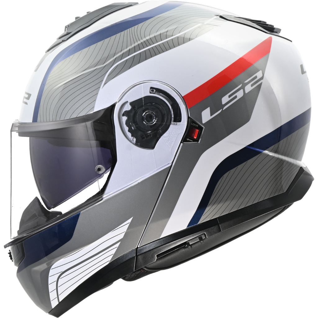Casco Moto Modular LS2 FF908 Strobe II Monza Blanco Azul Rojo