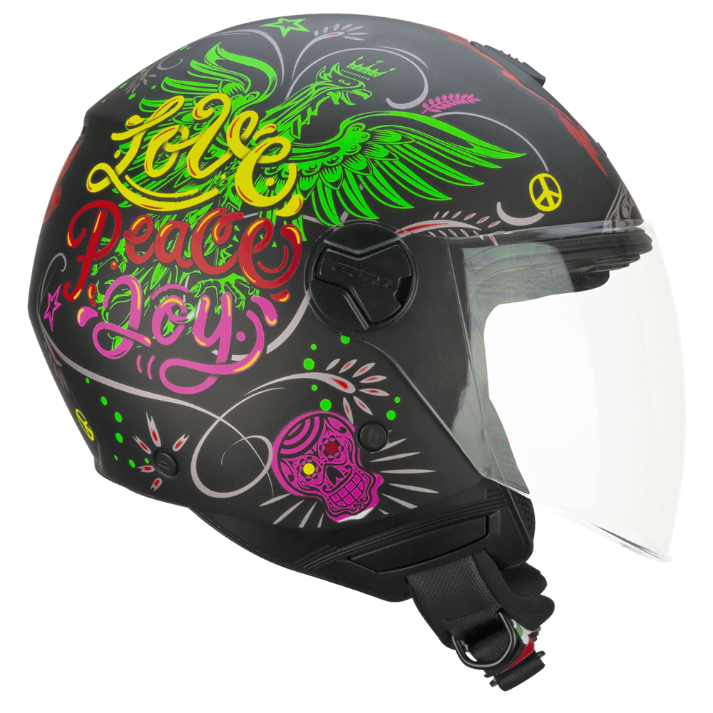 [167S-ALA-01 A0] Casco Jet CGM 167S FLO JOY Negro Azul Claro Verde Mate Larga (XXS)