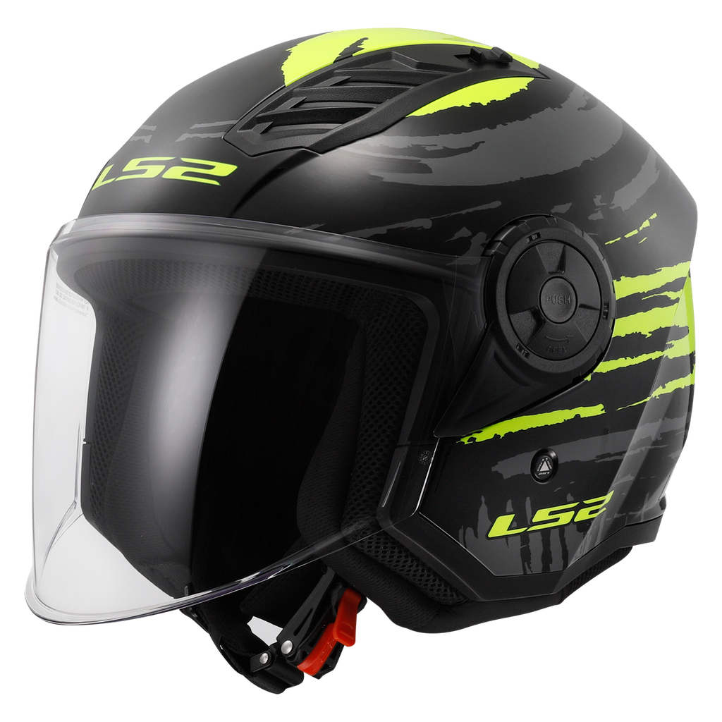 Casco Moto Jet LS2 OF616 Airflow II Brush Negro Amarillo