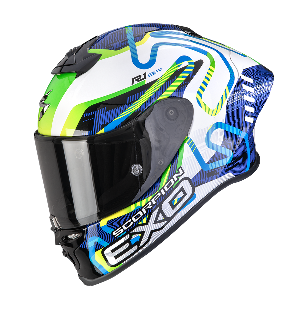 [111-537-387-02] Casco Scorpion Exo-R1 Evo II Air Cornering Blanco-Azul-Verde (XS)
