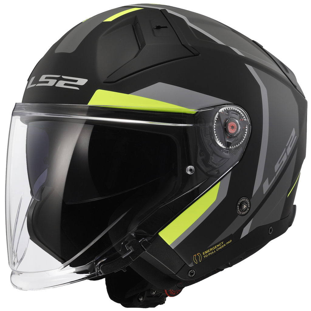 Casco Moto Jet LS2 OF603 Infinity II Focus Mate Negro Yell