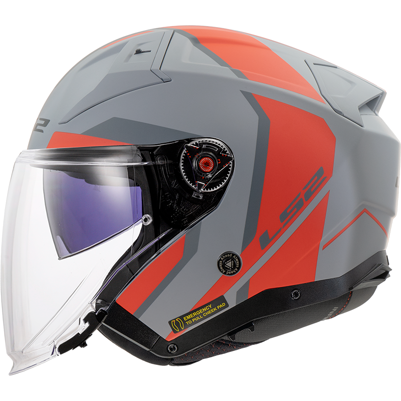 Casco Moto Jet LS2 OF603 Infinity II Focus Gris Rojo