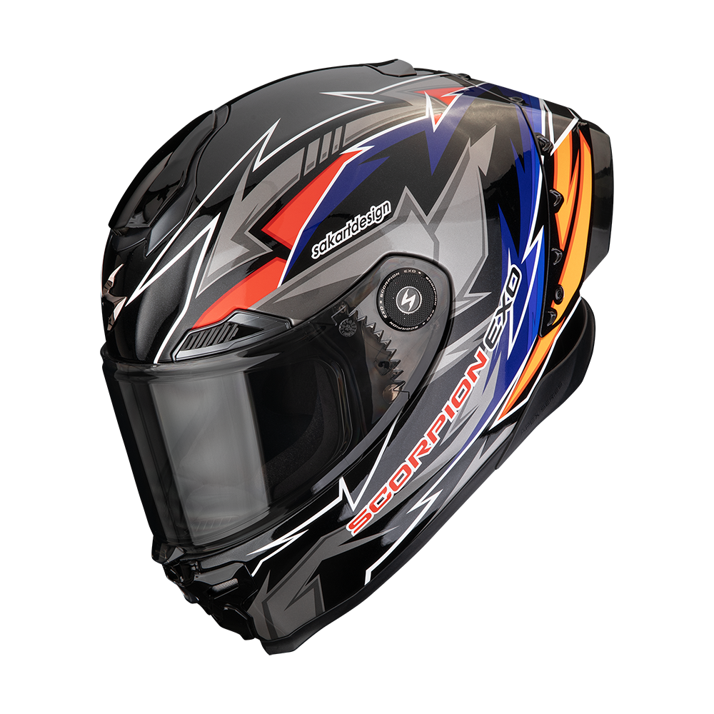 Casco Scorpion Exo-Race Air Move On Negro Azul Naranja
