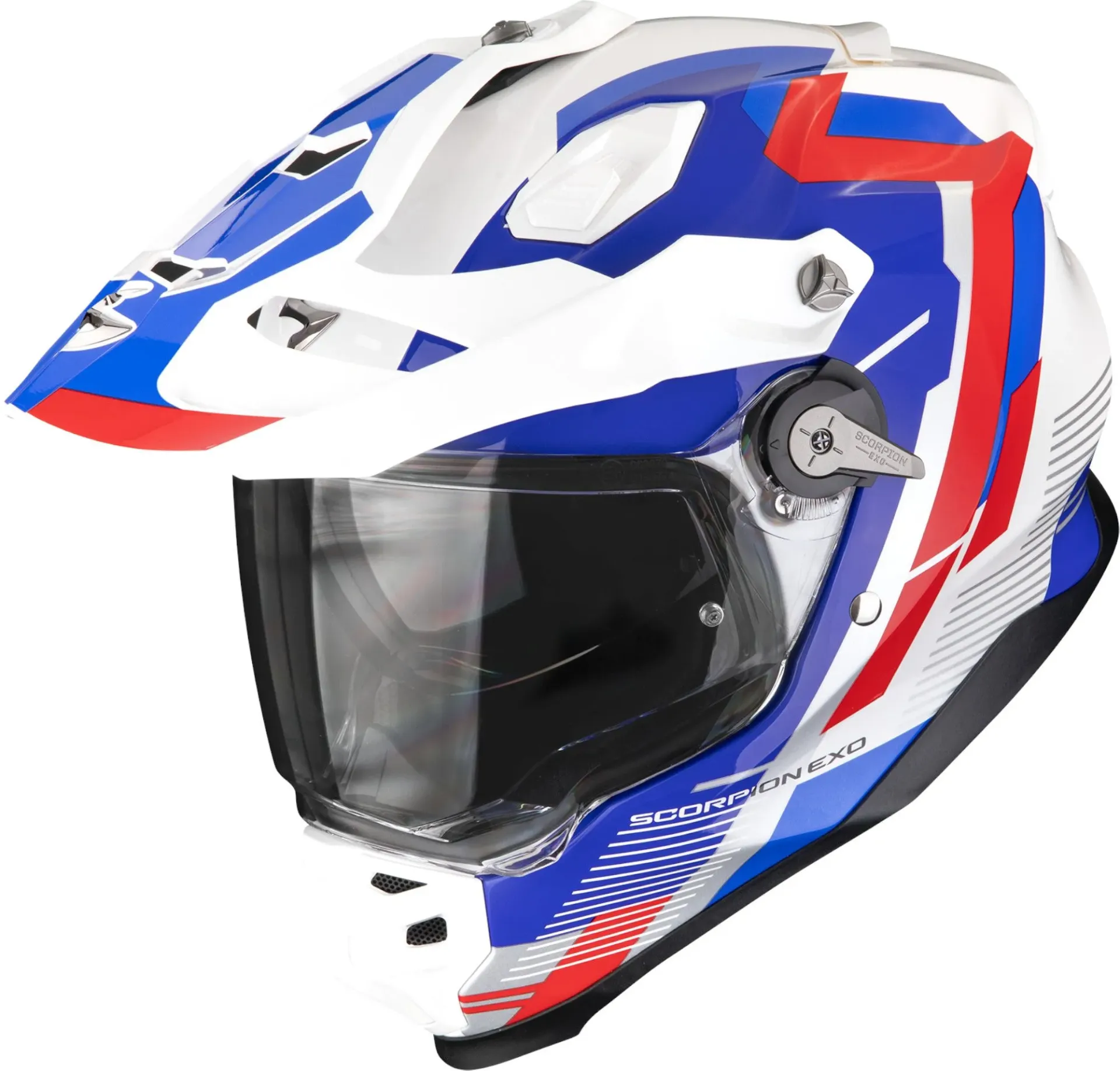 Casco Scorpion ADF-9000 Air Blanco Azul Rojo