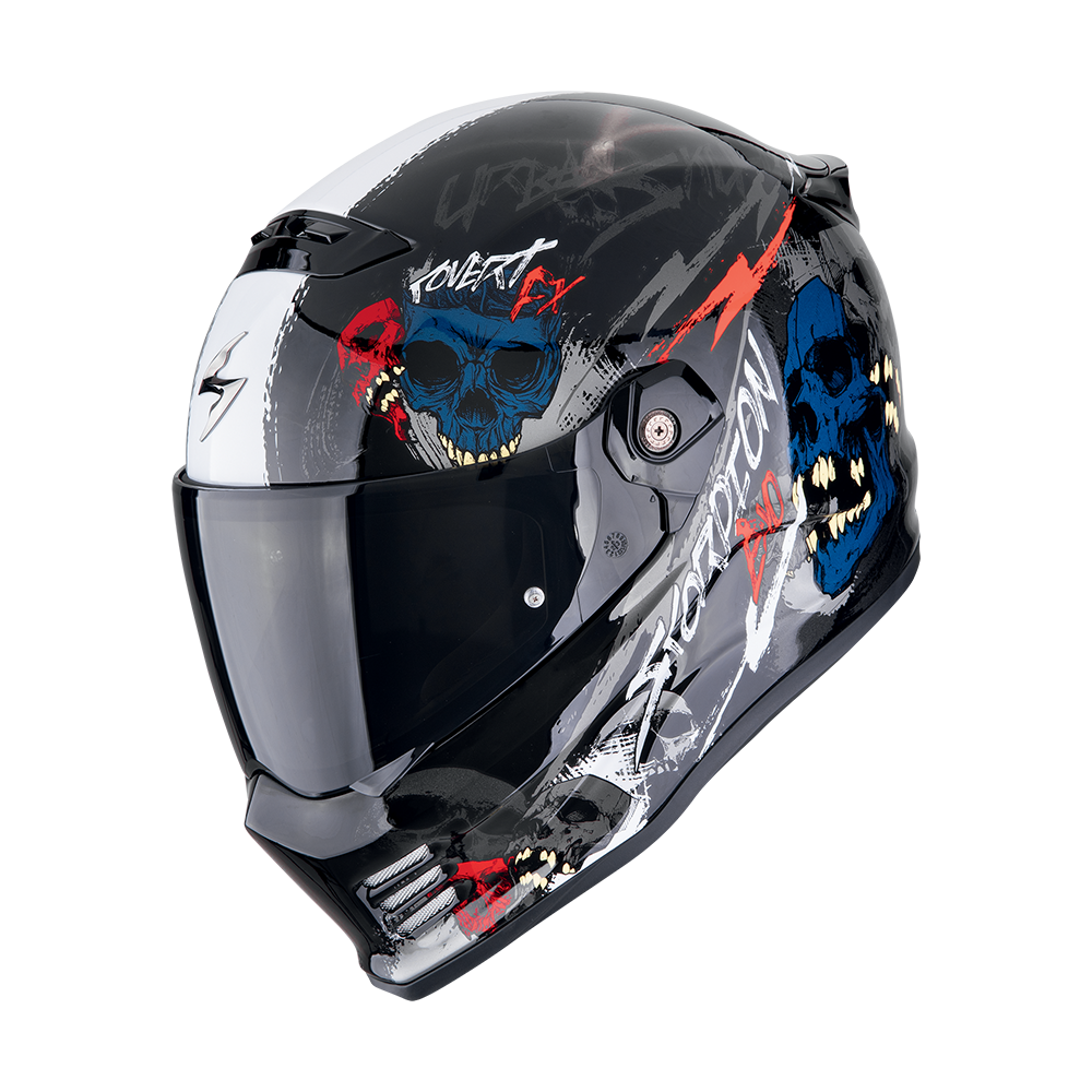 [186-502-339-02] Casco Scorpion Covert Fx Skullz Negro-Gris-Rojo (XS)
