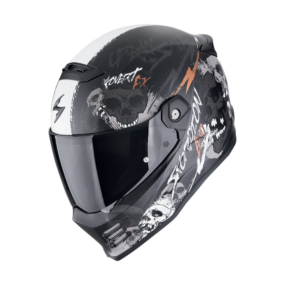 [186-502-366-02] Casco Scorpion Covert Fx Skullz Mate Negro-Gris-Oro (XS)