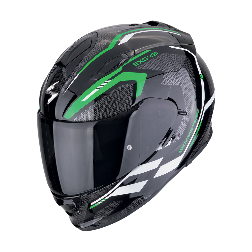 [48-450-349-02] Casco Scorpion Exo-491 Kripta Negro Verde Blanco (XS)