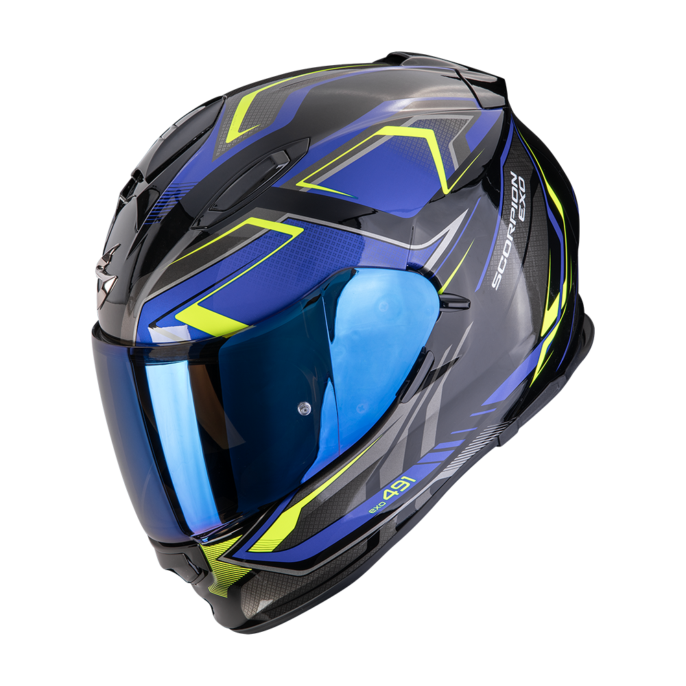 Casco Scorpion Exo-491 Zumo Negro Azul Amarillo Neón