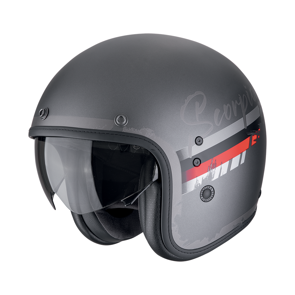 Casco Scorpion Belfast Evo Adonis Plata Mate-Rojo