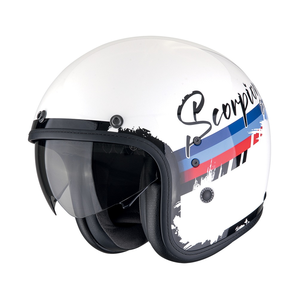 [78-497-359-02] Casco Scorpion Belfast Evo Adonis Blanco-Rojo-Azul (XS)