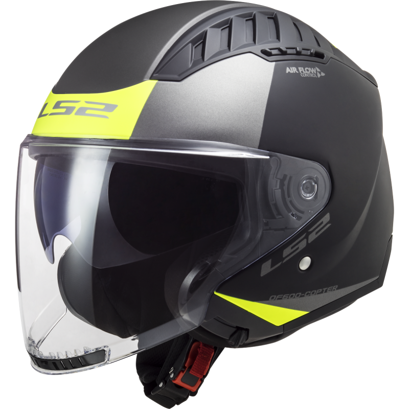 Casco Moto Jet LS2 OF600 Copter II Urbane Mate Negro Amarillo