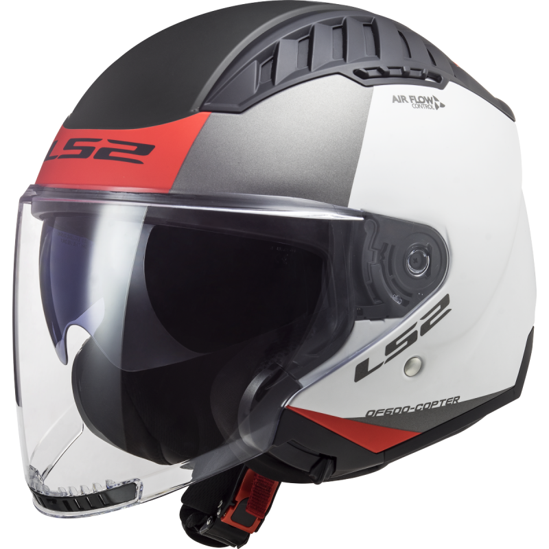 [366002102XS] Casco Moto Jet LS2 OF600 Copter II Urbane Mate Blanco Rojo (XS)