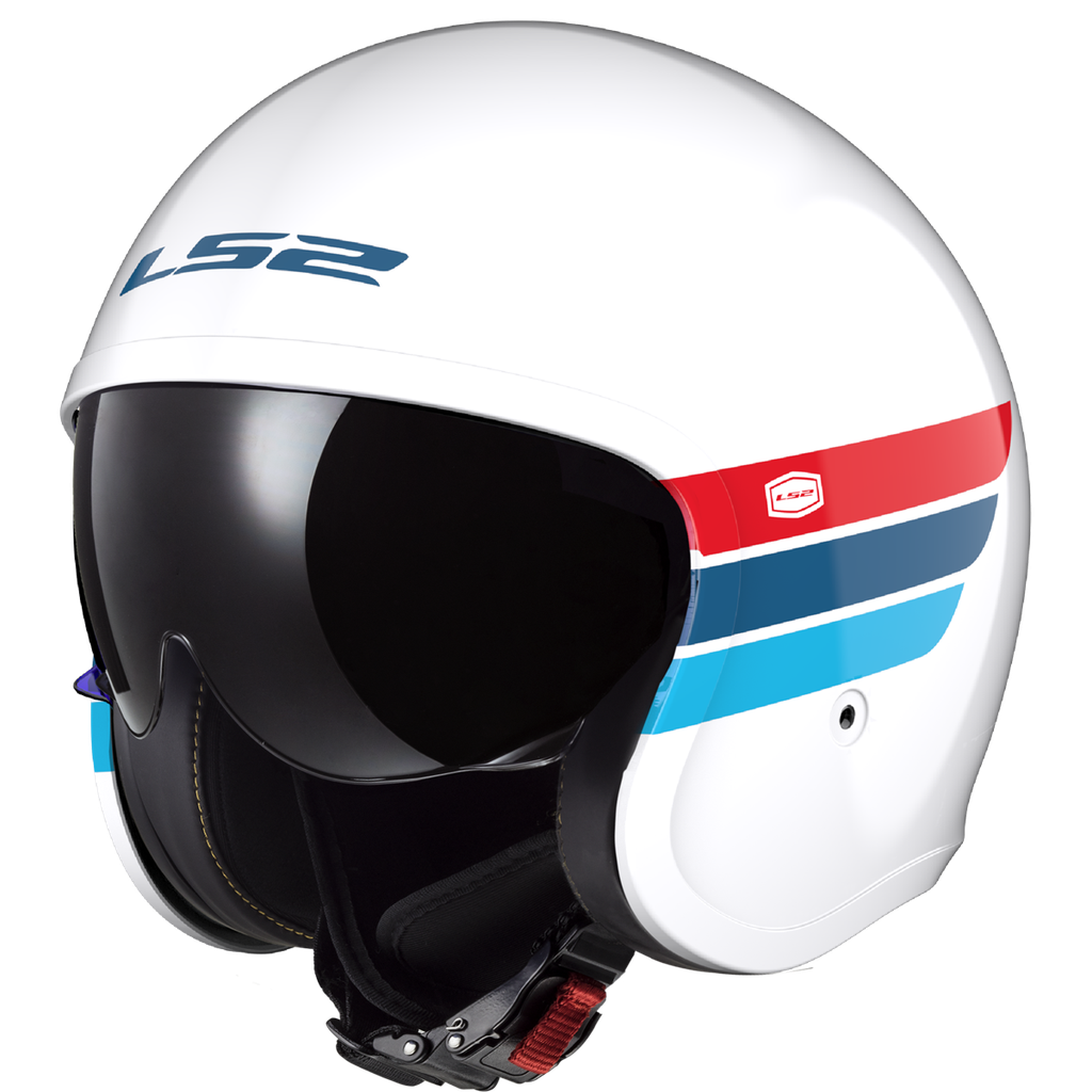 [365992102XS] Casco Moto Jet LS2 OF599 Spitfire II Retro Blanco Azul Rojo (XS)