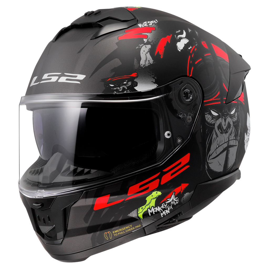 Casco Moto Integral LS2 FF808 Stream II Angry Monkey Mate Negro Rojo