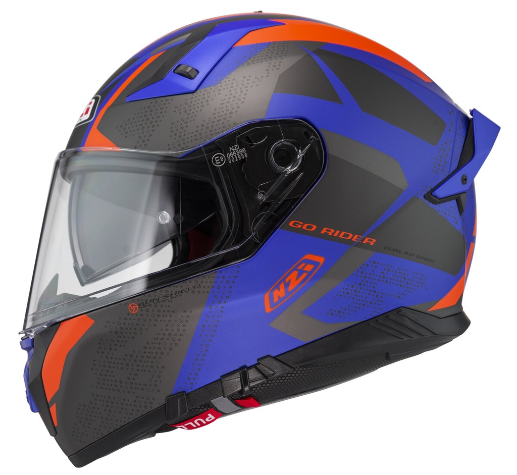 Casco Integral NZI Go Rider Stream Duo Trident Azul y Antracita y Naranja Mate