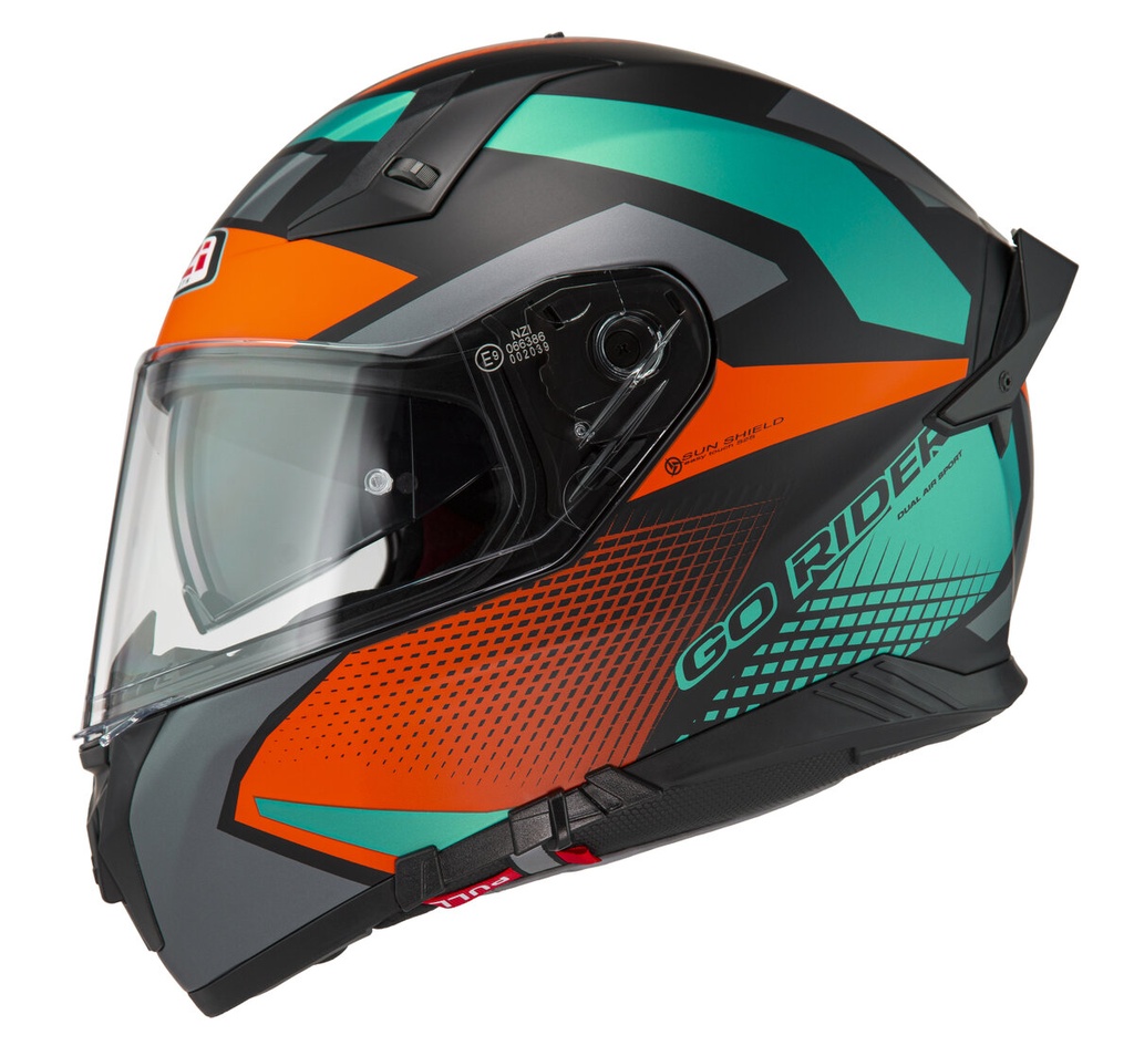 [150336A407 XS] Casco Integral NZI Go Rider Stream Duo Quadri Negro y Naranja y Verde Mate (XS)