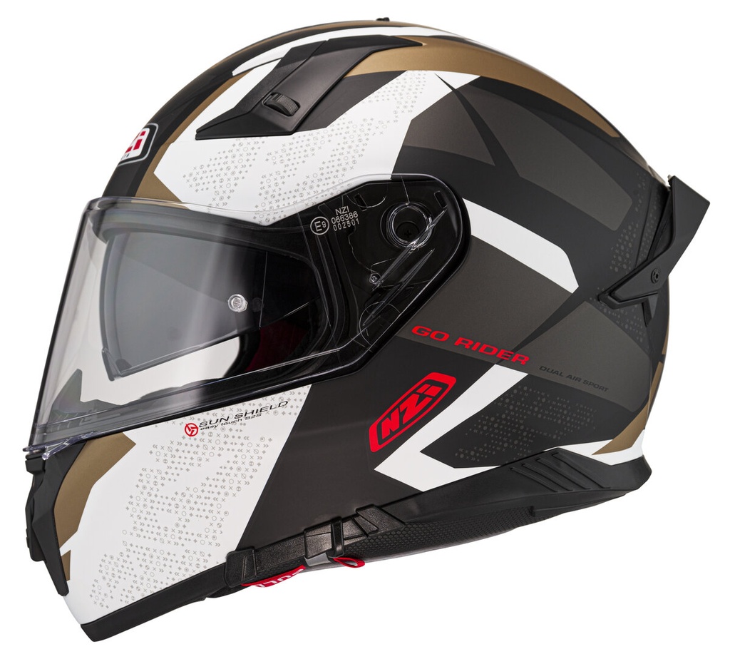 Casco Integral NZI Go Rider Stream Duo Trident Negro y Gris y Dorado Mate
