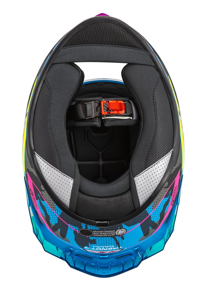 Casco Integral NZI Trendy 3 Stream Camu Azul y Neón y Rosa y Azul S Mate Visor Transparente Y Tintado