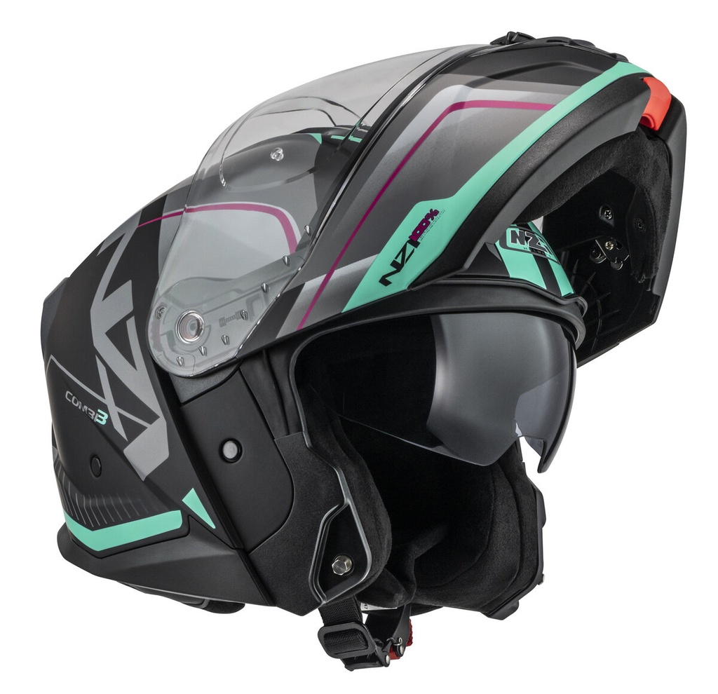 Casco Modular NZI Combi 3 Duo Orbe Negro y Antracita y Beige y Turquesa Mate