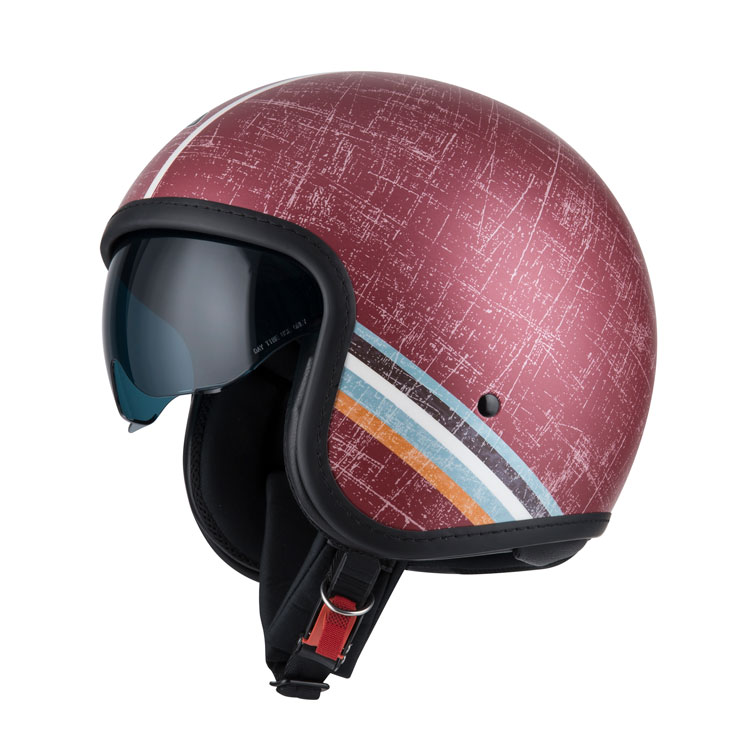 Casco Jet NZI Rolling 4 Sun Linien Old Rojo Mate