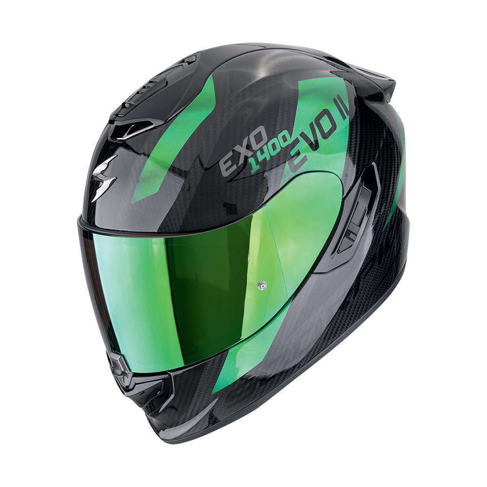 Casco Scorpion Integral Exo-1400 Evo Ii Carbon Air Platted Negro-Verde