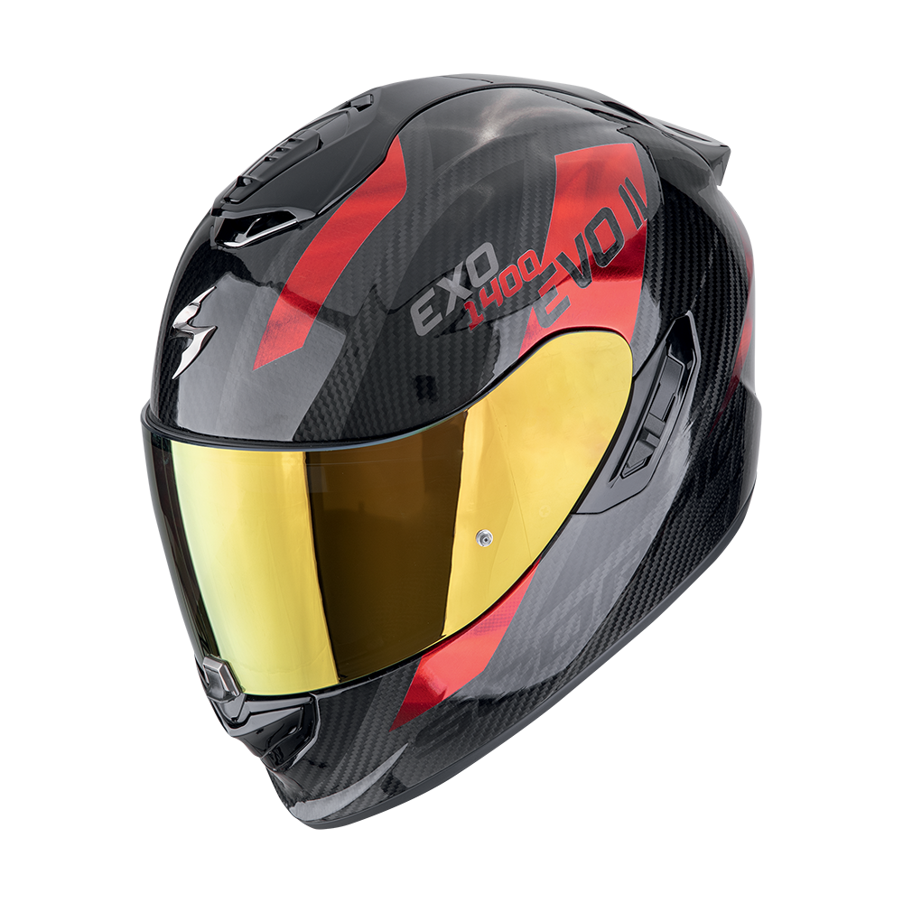 Casco Scorpion Integral Exo-1400 Evo Ii Carbon Air Platted Negro-Rojo