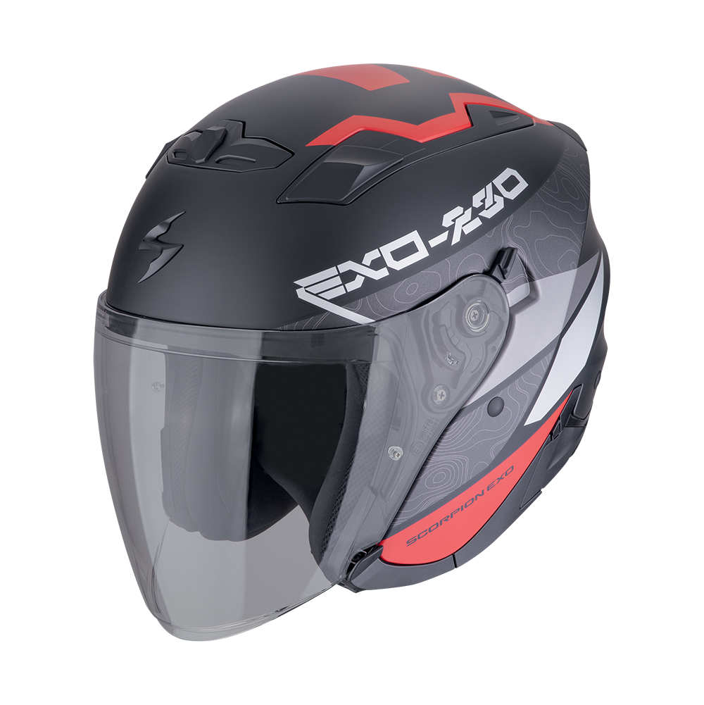 Casco Scorpion Jet Exo-230 Band Negro mate-rojo-plata