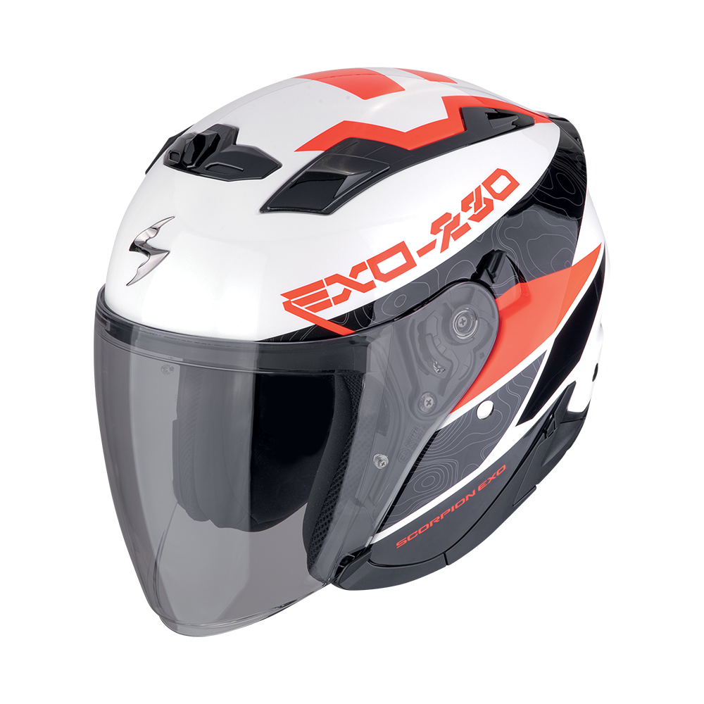 Casco Scorpion Jet Exo-230 Band Blanco-negro-rojo