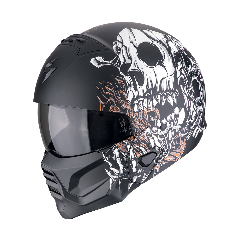 Casco Scorpion Modular Exo-Combat Ii Genesis Negro Mate-Blanco-Oro