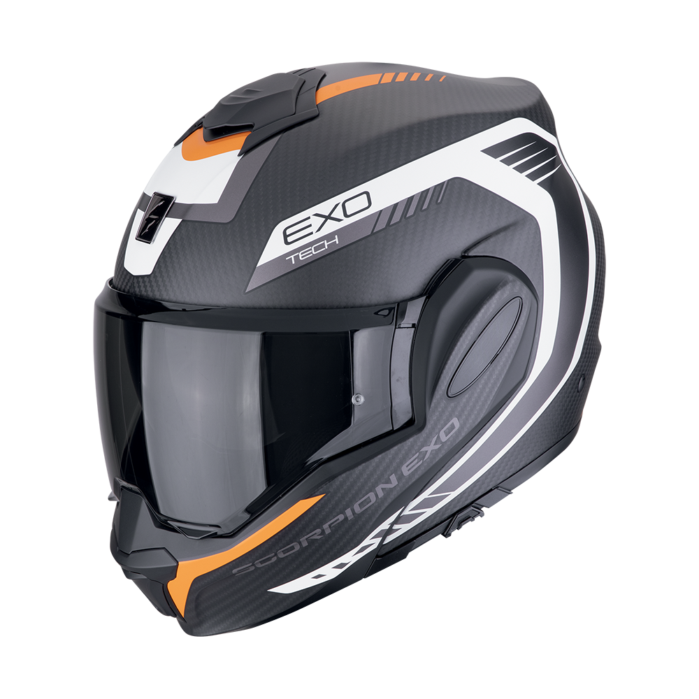 Casco Scorpion Modular Exo-Tech Evo Carbon Cosy Negro mate-naranja
