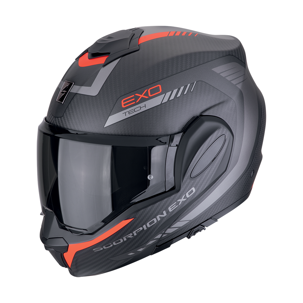 Casco Scorpion Modular Exo-Tech Evo Carbon Cosy Negro Mate-Rojo